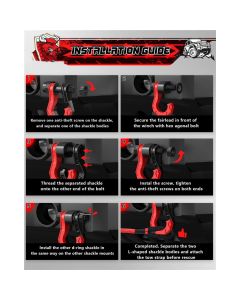 3/4" Separate Shackles, Break Strength Easy Open Towing Winch Shackles, Heavy Duty Shackles with 7/8" Screw Pin for Tow Strap Winch Off Road Vehicle Recovery, BlackRed