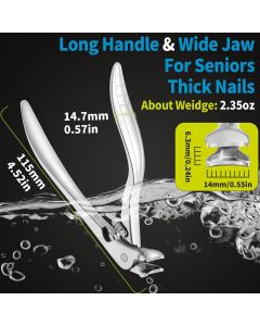 Ergonomic Nail Clipper for Seniors - Toenail Clipper for Thick Toenails and Fingernails, Long Handle Nail Clippers with Catcher, Precision Nail Trimmer for Men and Women - Silver