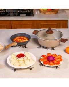 4 Pcs Cast Iron Vintage Stainless Steel  for Pots and Pans Cooling Racks for Kitchen Dining Table Decoration Hot Dishes Countertop Dining, Silver