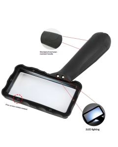 3X Hand-held Rectangular Magnifying Glass, LED Light Magnifier, Reading Magnifying Glass for Seniors, Low Vision, Macular Degeneration