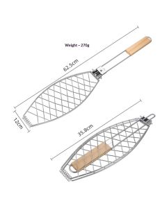 Stainless Steel BBQ Fish Basket, Large, Silver  Large Fish Grilling Rack for Grill Fish Vegetables Shrimp, Folding Stainless Steel Grill Basket with Removable Wooden Handle