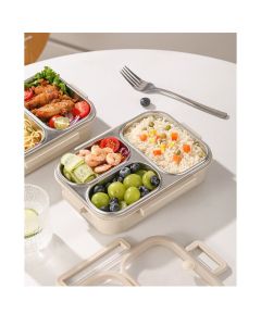 Stainless Steel Lunch Box for Kids & Adults  Leakproof 3 Compartment Metal Lunch Container - 18/8 Stainless Steel Bento Box - Ideal for School, Office & Outdoor - Dishwasher Safe (Cream)