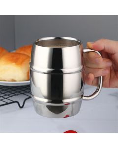 2 Pcs 304 Stainless Steel Barrels Mugs 16 oz Double Wall Coffee Cup Beer Cup with Handle for Party Travel Tumbler Tea Insulated Cold Hot Drinks