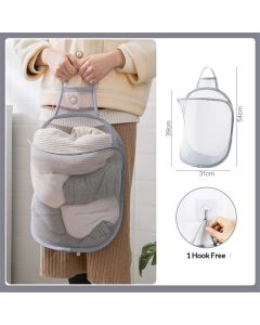 Mesh Collapsible Small Wall Laundry Baskets，Hanging Laundry Hamper，for Hotel, University Dormitory Use  (Two gray ones including adhesive hooks)