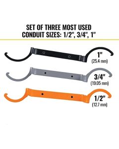 Conduit Lockout Wrench Set, Tighten and Loosen Locknuts in Tight Spaces, 1/2, 3/4 and 1-Inch, Offset Bends, 3-Piece