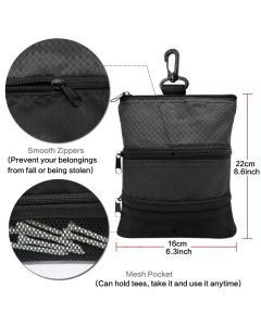 Golf Bag Accessories Valuables Pouch Bags Multi Pocket Zipper Hook  for Men Women Zipper pocket, gear clip（black）