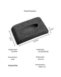 Black-gray Tissue Box suede Cover Rectangular Tissue Holder for Home Car Office Decor (NO Paper Towel)