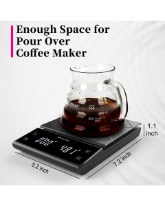 Digital Multifunction Weighing Scale with 3kg/0.5g High Precision - Pour Over Drip - Espresso Scale with Bright LED Display (Batteries Included)-Black