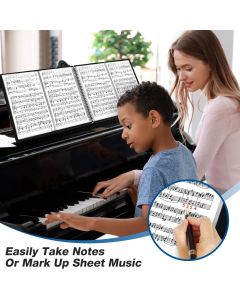 Sheet Music Folder,  Music Binder, 4 Page Expand,20 Pages Capacity, Writable Choir Folder, Black