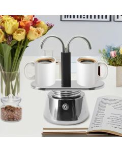 Double Spout 2 Cup Coffee Maker - Stainless Steel Espresso Maker - Italian Coffee Machine for Espresso, Cappuccino, and Mocha - Portable Brew Pot for Home or Camping