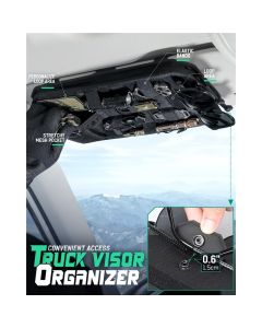 Car Sun Visor Organizer, Design Car Accessories with Zipper Visor Storage Pouch & Glasses Clip, Semi-Rigid Panel for Gears, Fits Most Vehicles, SUVs, Trucks