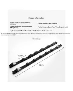2 Pack Vehicle Fishing Rod Holder for Car, Fishing Pole Car Rack 5 Rods Capacity,  Horizontal Car Roof Fishing Pole Storage Carrier Belt for SUV, Truck and Van, black