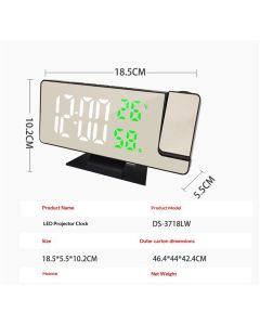 Digital Projection Alarm Clock with Temperature and Humidity Display, white LED Display，The Projection That can be Turned.