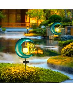 Stars Moon Solar Lights Outdoor - Solar Powered Garden Lights Decorative Crackle Glass Globe Led Waterproof Landscape Lighting for Pathway,Yard,Lawn,Patio