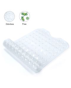 Bath Tub Mat Non Slip, 53*53cm Long Shower Mat, Machine Washable Bathmat with Drain Holes and Suction Cups, Soft on Feet, Bathroom Essentials, translucent white