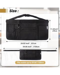 Waitress Apron with 7 Pockets — Black Half Bib with Zippers & Adjustable Belt, Waist Apron for Women/Men, Restaurant Servers, Kitchen Staff（Only one waist bag）