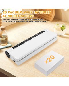 Food Vacuum Sealer Machine, 60KPA Strong Suction, Dry/Wet Modes, 20 Vacuum Seal Bags for Food, Digital Countdown Timer, Compact Lightweight, Ideal for Home Kitchen Use（white8.5*9.5*4cm）