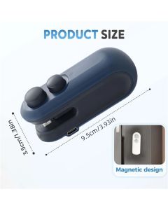 Mini Bag Sealer, USB-C Rechargeable 2 in 1 Heat Seal with Cutter and Magnet, Resealer Machine for Snack Bags (2 pcs, White and Blue)