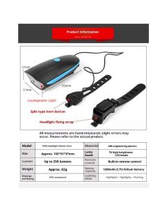 Bike Lights with Horn Set USB Rechargeable Bike Accessories for Kids Adults Waterproof Mountain, Night Riding（7588 horn headlights blue）