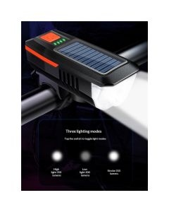 Bike Horn Headlight Solar/USB Dual Charging Bike Horn Light High Brightness Bike Headlight Waterproof Bike Horn Light Ideal for Mountain and Road Night Riding Essential Gear for Night Cycling