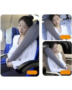 Ultimate Inflatable Travel Neck & Body Pillow - Travel Essentials, Comfort and Upper Body Support, Airplane Neck Pillow for Long Flight, Straps to Airplane Seat & Car, for All Ages - Grey