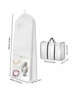 Portable 70" Wedding Dress Garment Bag with Bride Tote Bag 8'' Gusseted Dress Bags for Gowns Long  Dress Cover for Women, White