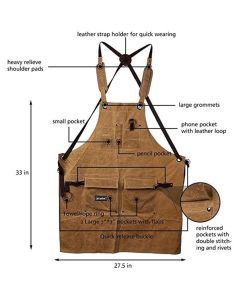 Woodworking Apron for Men Shop Apron Thick Canvas Work Apron with Tool Pockets,Carpentry Electrician Garden Work Clothes