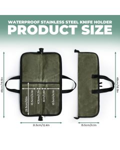 Chef Knife Roll Bag with 4 Slots, Heavy Duty Waxed Canvas Knife Bag with Handle, Kitchen Knife Storage, Portable Knife Carrying Case (Only one kitchenware storage bag)