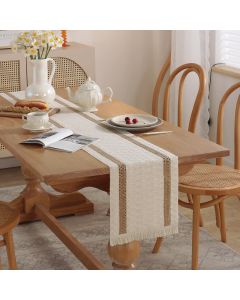 Boho  Table Runner, Farmhouse Style Cotton Linen Rustic Woven Table Runner with Tassels for Dining, Wedding, Bridal Shower, Bohemian (30*140cm )