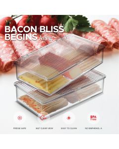 Bacon Container For Refrigerator (2 Pack) Fridge Storage Organizer | Cheese & Deli Storage Container | Bacon Keeper | Cold Cuts Meat Saver | Cheese Holder, BPA Free