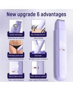 2 in 1 Bikini Trimmer for Women, Dual Head Electric Razor,Wet/Dry Use Women Electric Shaver, Painless Body Facial Hair Remover for Bikini Legs Arm Underarm,(Purple16.5*3.2*2.8cm)