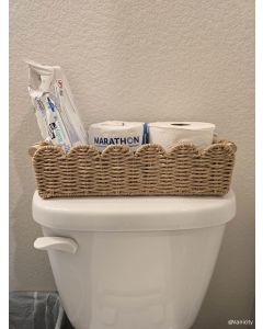 Toilet Paper Storage Basket  Edge Home Decor Basket, Living Room Cozy Decor, Paper Rope Small Baskets for Over Toilet Storage Shelf, End Table, Shelves, with 2 Wooden Handles, Brown 30*12.5*7.5cm，The packaging only includes one paper basket