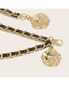 Leather Chain Belts for Women Girls, Layered Body Chain Belts Metal Waist Chain for Dress Vest Jeans（black）