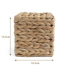 Water hyacinth grass Tissue Box Cover, Rustic Decorative Wicker Water Hyacinth Tissue Box Cover Square for Desk Home spa Office (14.5*14.5*15cm)