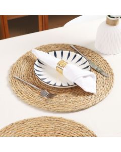 6pcs 11cm  Round Rattan Placemats,Natural Hand-Woven Water Hyacinth Placemats,Farmhouse Weave Place Mats