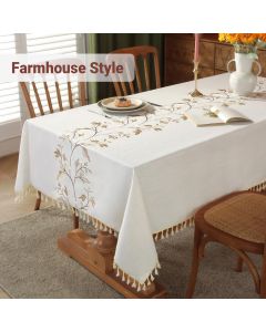 Cotton Linen Waterproof Tablecloth for Dining Table Farmhouse Kitchen Rectangle Table Cloth Coffee Wrinkle Free Tables Cover, Beige, Coffee Flower, 100*140cm