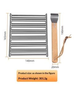 Hot Dog Roller, Sausage Roller for Grill, Stainless Steel BBQ Hot Dog Griller with Extra Long Wood Handle, Evenly Cooked Hotdogs, 6 Rollers for 5 Hot Dogs（16.5*14*3.5cm）
