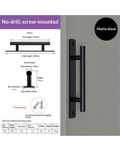 18cm Heavy Duty Sliding Barn Door Handle, Pull and Flush Hardware Set, Black Powder Coated Finish, Large Rustic Two-Side Design, Round