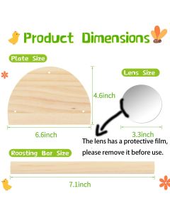 Large Wood Pine Chick Perch, Wooden Perch Chicks Toys for Coop and Brooder, Strong Chicken Jungle Gym Roosting Bar for Baby Chicks with a mirror