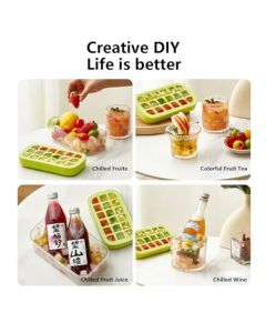 2-in-1 Ice Cube Bottle with Straw - Easy Press Ice Tray Water Bottle, Leak Proof Lid, Vertical Ice Maker for Freezer, Travel, Gym & Home Use (Green, 800ml)