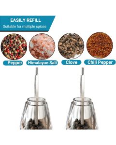 Pepper Mill Manual Salt and Pepper Grinder Set, Classic Transparent Pepper Grinder Salt Mills 2pcs 8in，Solid Wood Hand Shaker Rotor Pepper Salt Grinder Ceramic Core Adjustable Coarseness Spices