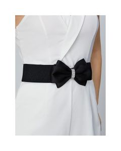 Women's Rhinestone Bow Elastic Wide Belts Stretchy Waist Buckle Belt Women's Circle Rhinestone Elastic Bow Belt Wide Stretch Belts Ladies Waist Accessories for Dress