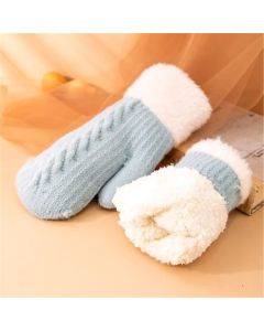 Winter Twisted Cable Knit Women's Gloves with Fleece Lining Thickened Plush Gloves,Soft/Warm for Cold
