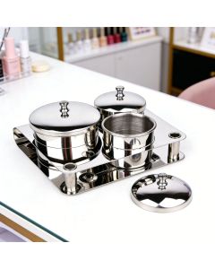 3 Pieces Nail Art Equipment Cup Bowls Stainless Steel Acrylic Liquid Powder Cup Stainless Steel Nail Powder Holder Container with Lids for Nail Art Tools