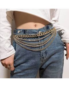 Multilayer Chain Belt Rhinestone Metal Chain Belts for Women Punk Gold Waist Chain 130cm Western Metal Belt for Women Cowgirl Boho Waist Chain Belt for Dresses Jeans Pants