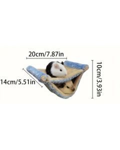 Winter  Rat Hammock, Double Layer Hanging Birds Nest Bed with Warm Fleece, Bird Cage Stand Perch, Hideaway Cave Tent, Sleep Bed Cage Accessories for Rat, Guinea Pig, Chinchilla (Blue S)
