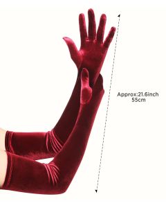 Long Velvet Gloves Women Touchscreen  Stretchy Special Occasion  Costume Evening Opera Gloves（Wine red color, length 53cm）