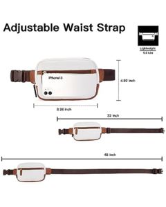 Women's PU leather fashionable waist with adjustable shoulder straps and a cross belly fashionable waist bag (white brown)