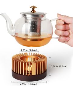 Teapot Warmer,Durable Tea Warmer for Heating Tea, Coffee, Milk & Food, Made Aluminum & Wood, Compatible with Most Standard Teapots