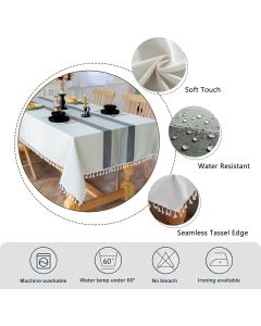 Tablecloths for Rectangle Tables, Cotton Linen Table Cloth Waterproof Tablecloth Wrinkle Free Farmhouse Dining Tables Cover, Soft Fabric Table Cloths with Tassels, Striped gray 90*140cm